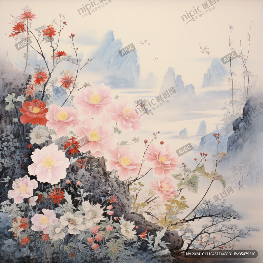 山水畫(huà)風(fēng)景畫(huà)花開(kāi)富貴