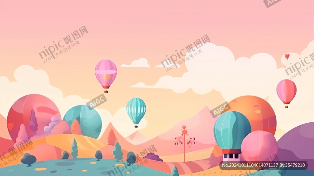 熱氣球插畫場景