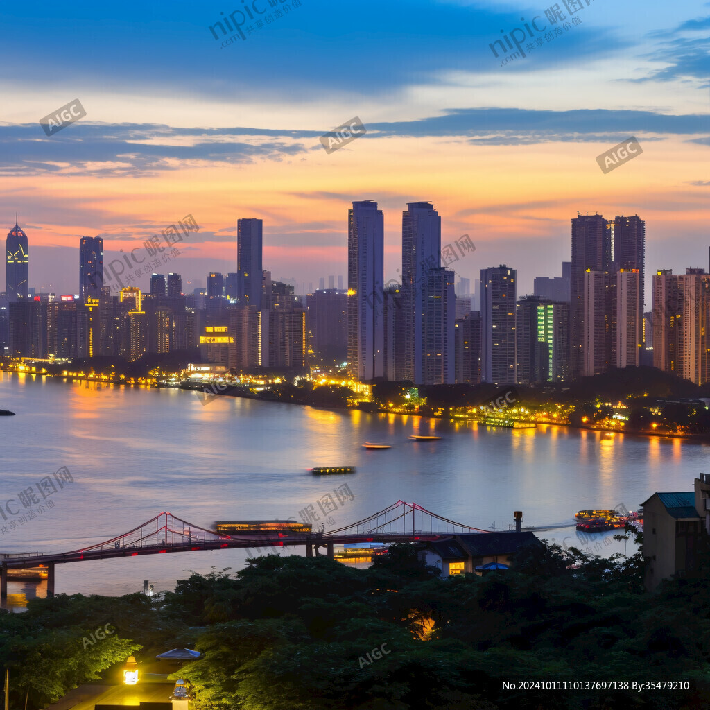 城市黃昏江景