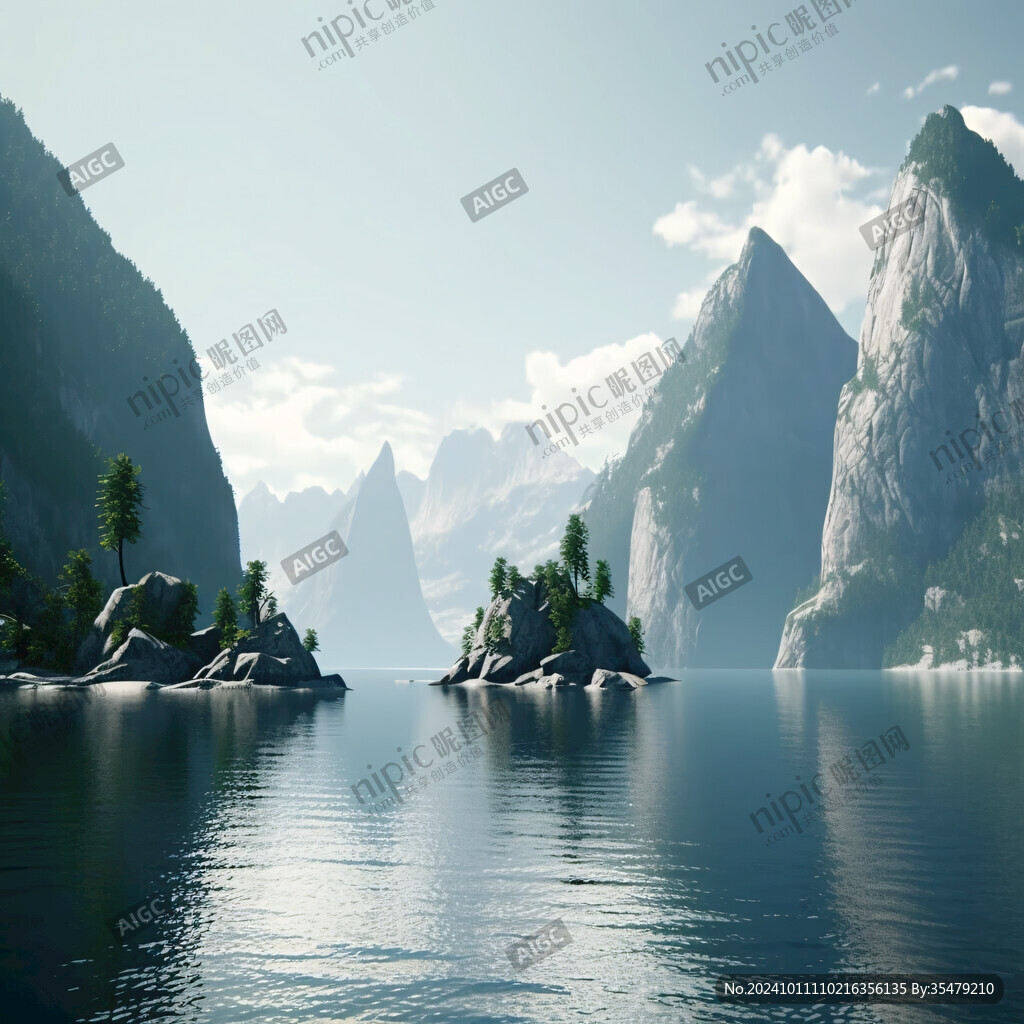 歐式地產山峰湖水湖泊