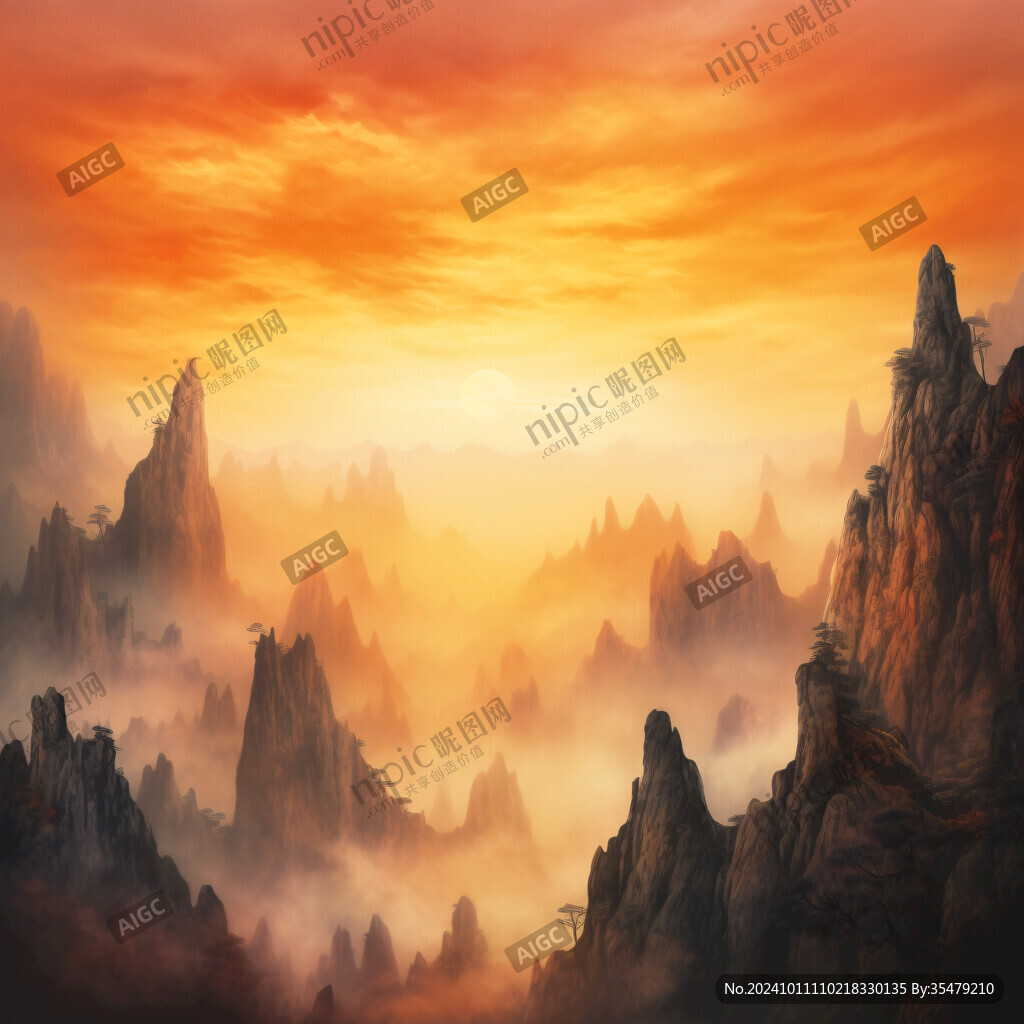 紅日水墨山水