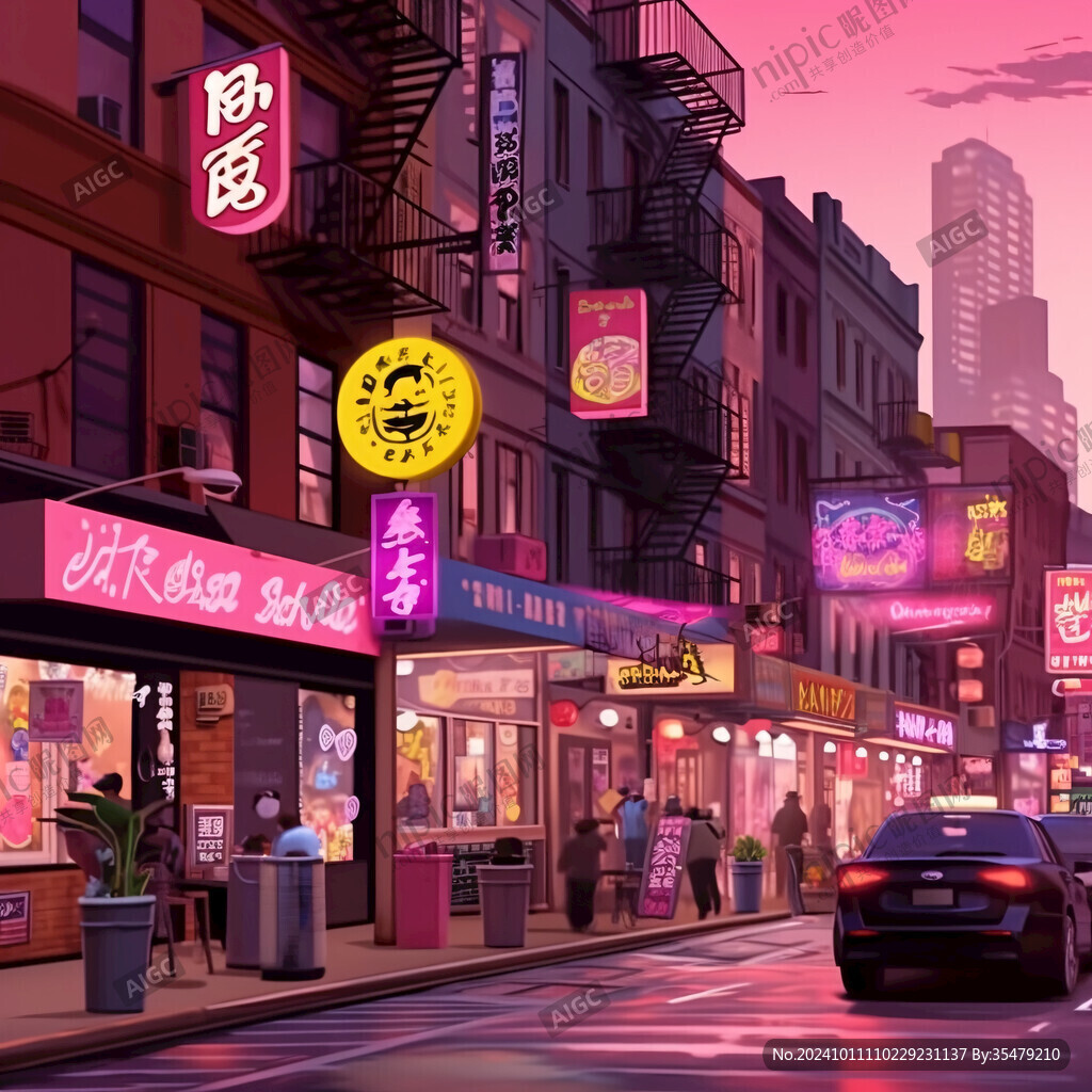 美食街插畫