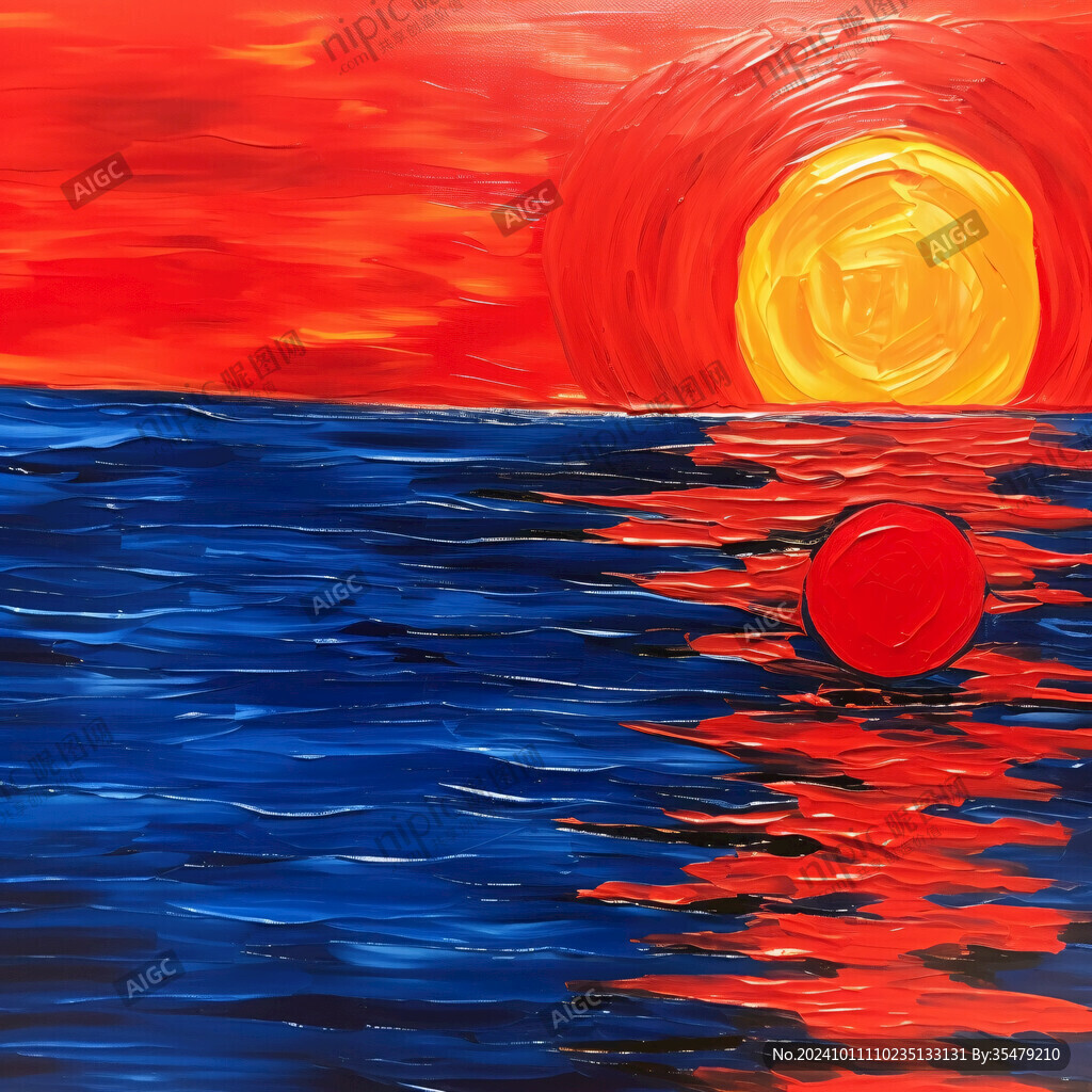 海上落日插畫