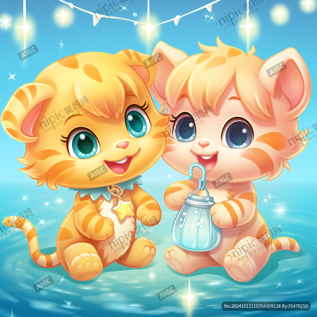 泳池小貓原創插畫圖案