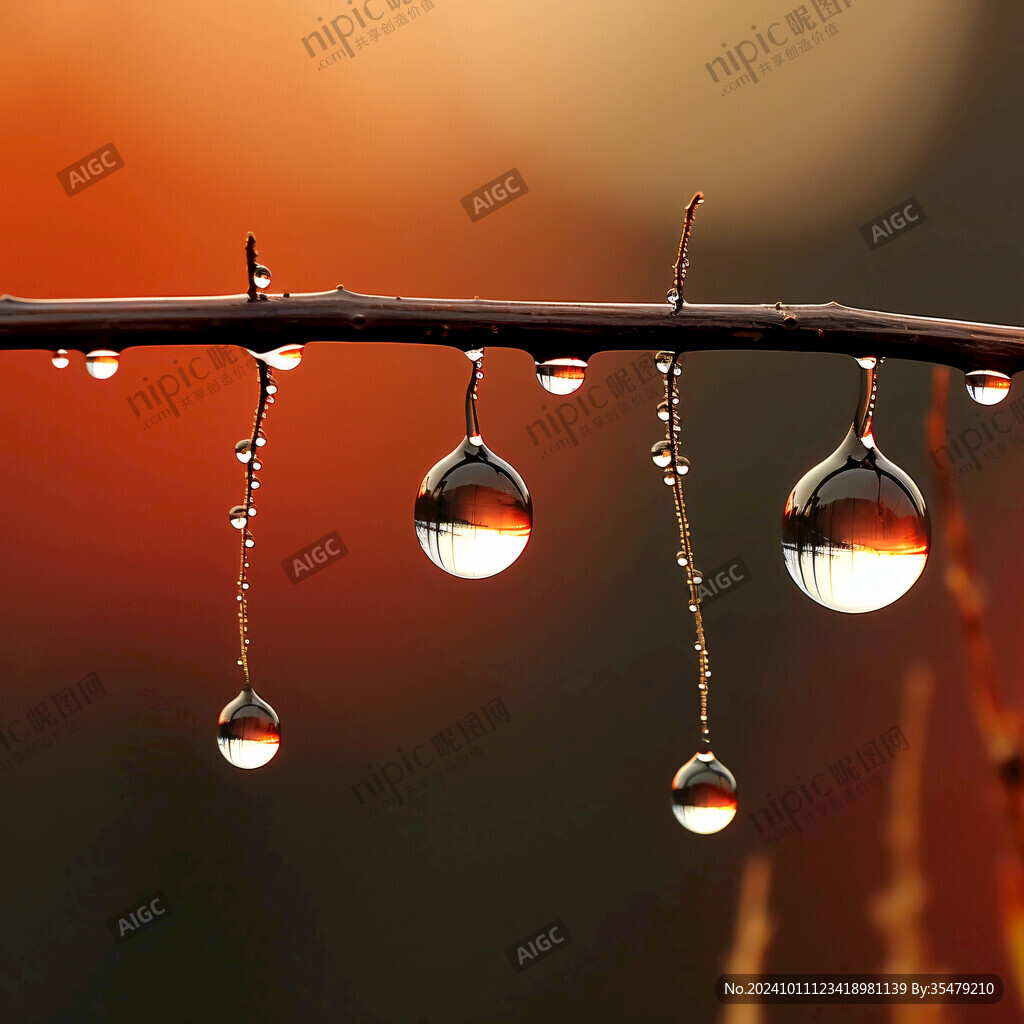夕陽早晨水珠