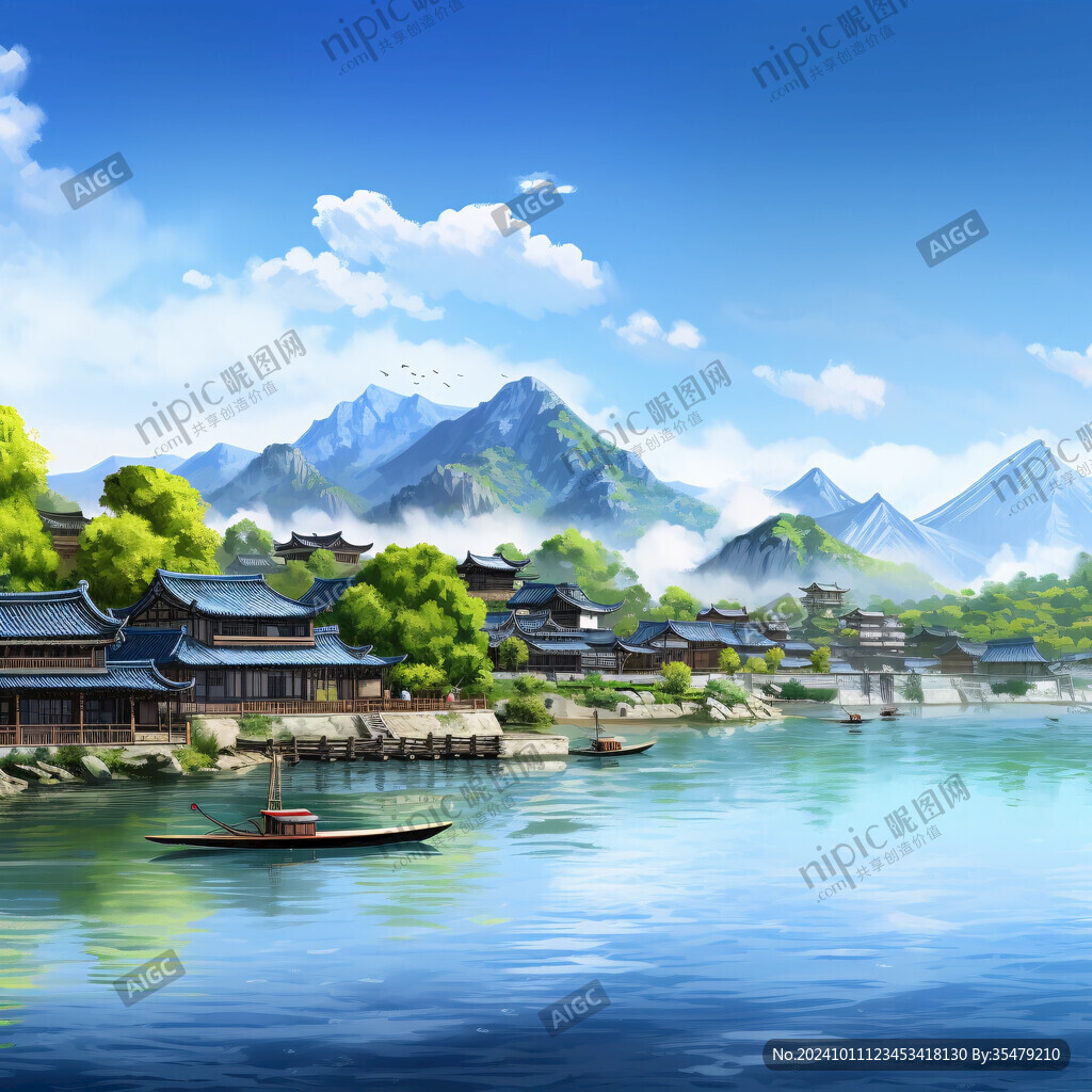 寫實(shí)古鎮(zhèn)插畫