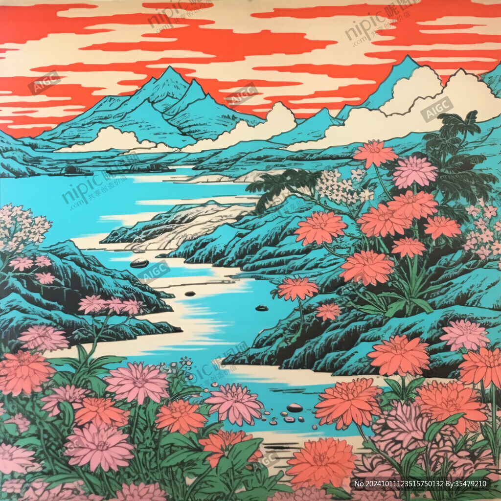 工筆山水畫重彩風景畫