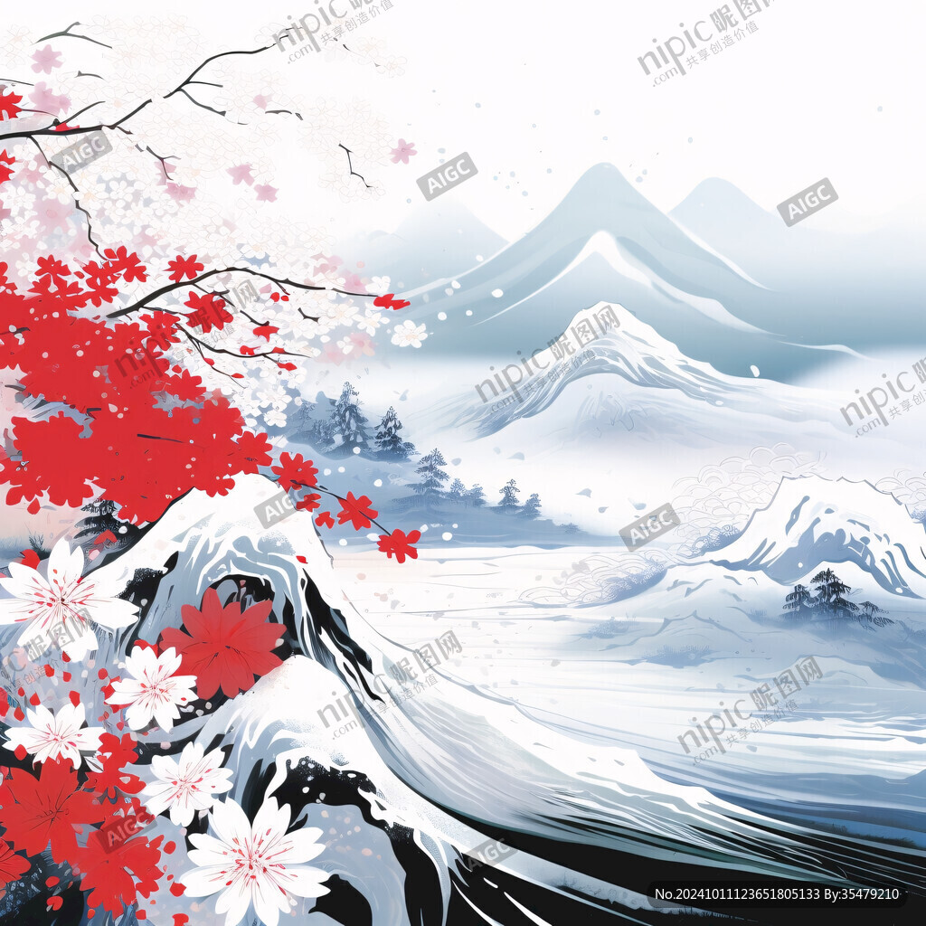 新中式國潮紅葉山水