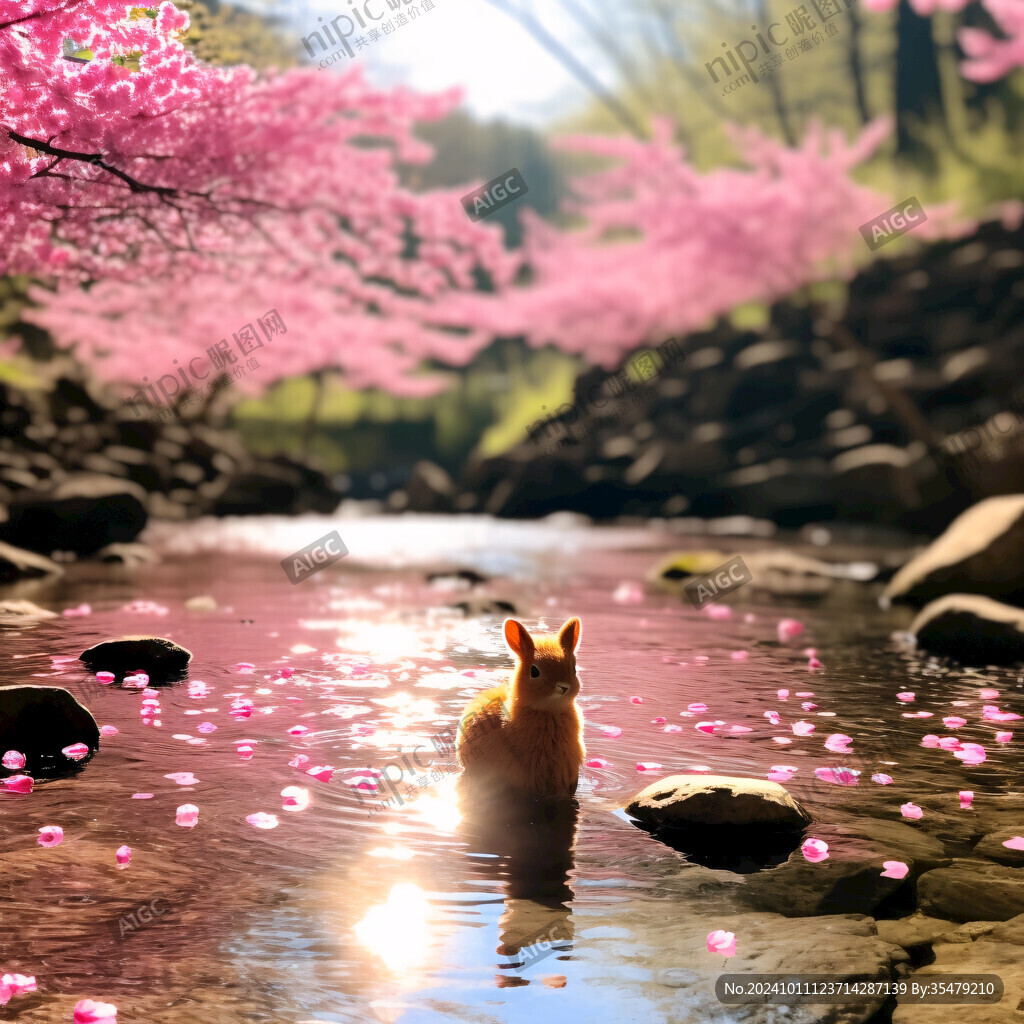 桃花梅花日出山澗