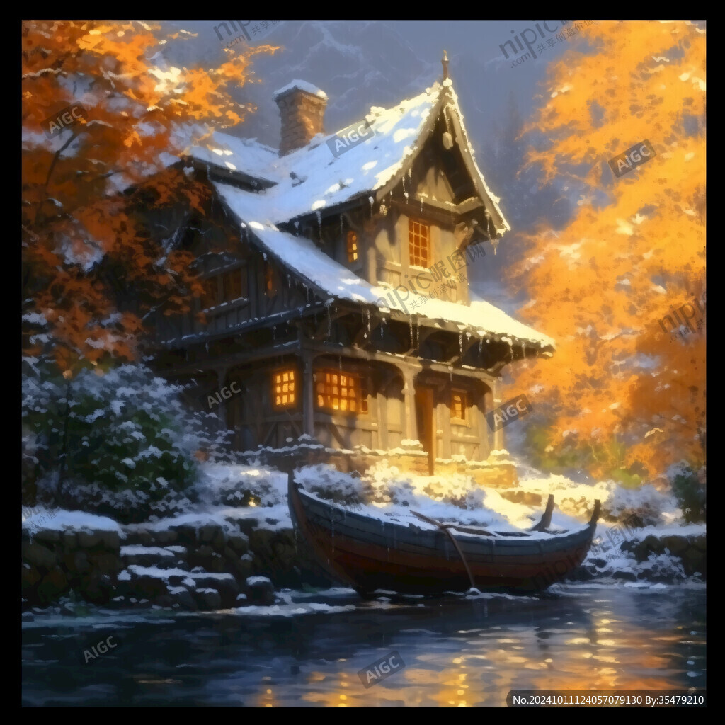 木房子冬季夜晚燈光