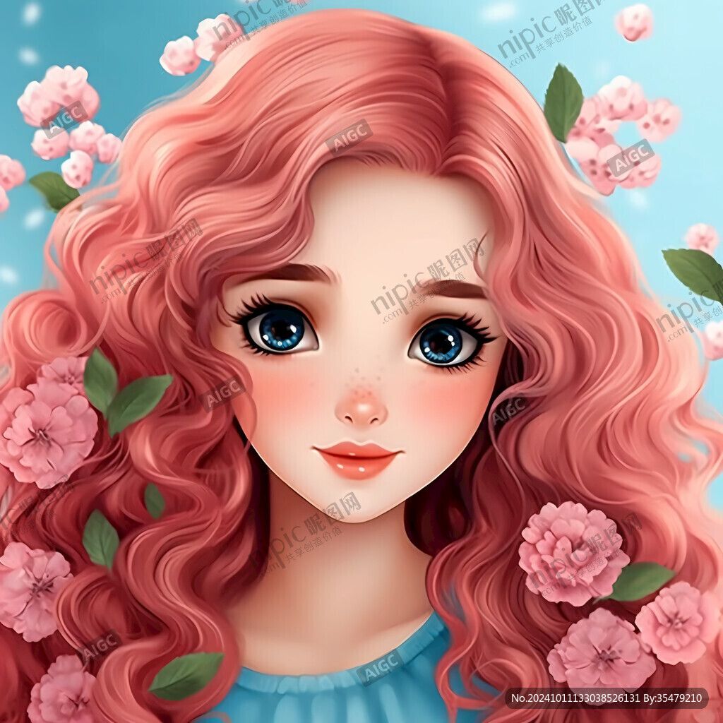 紅色頭花少女長發