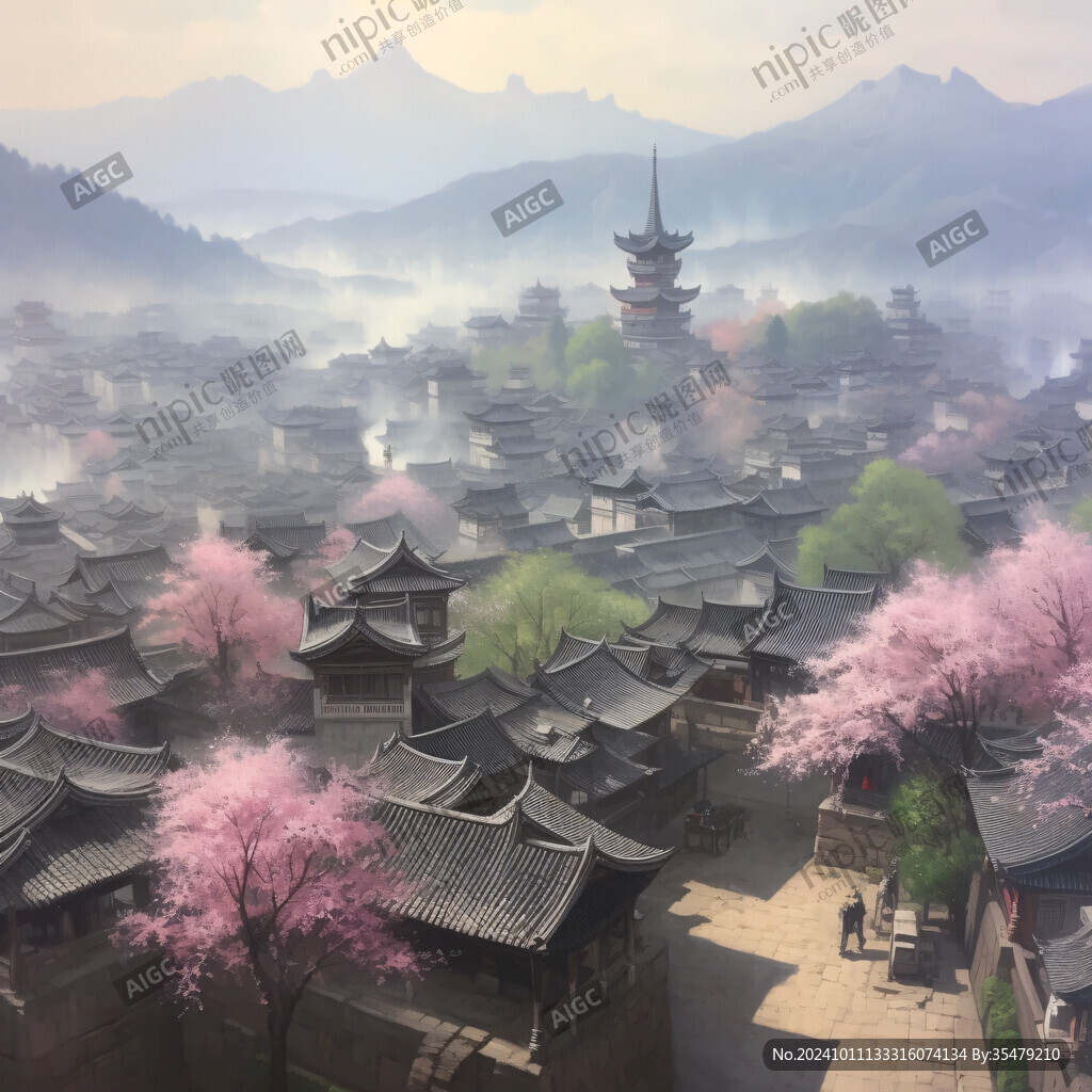 寫實(shí)古鎮(zhèn)插畫