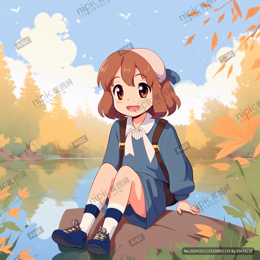 秋游的好小女孩插畫