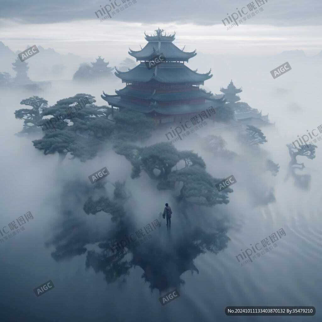 懸浮島中國(guó)風(fēng)山水意境