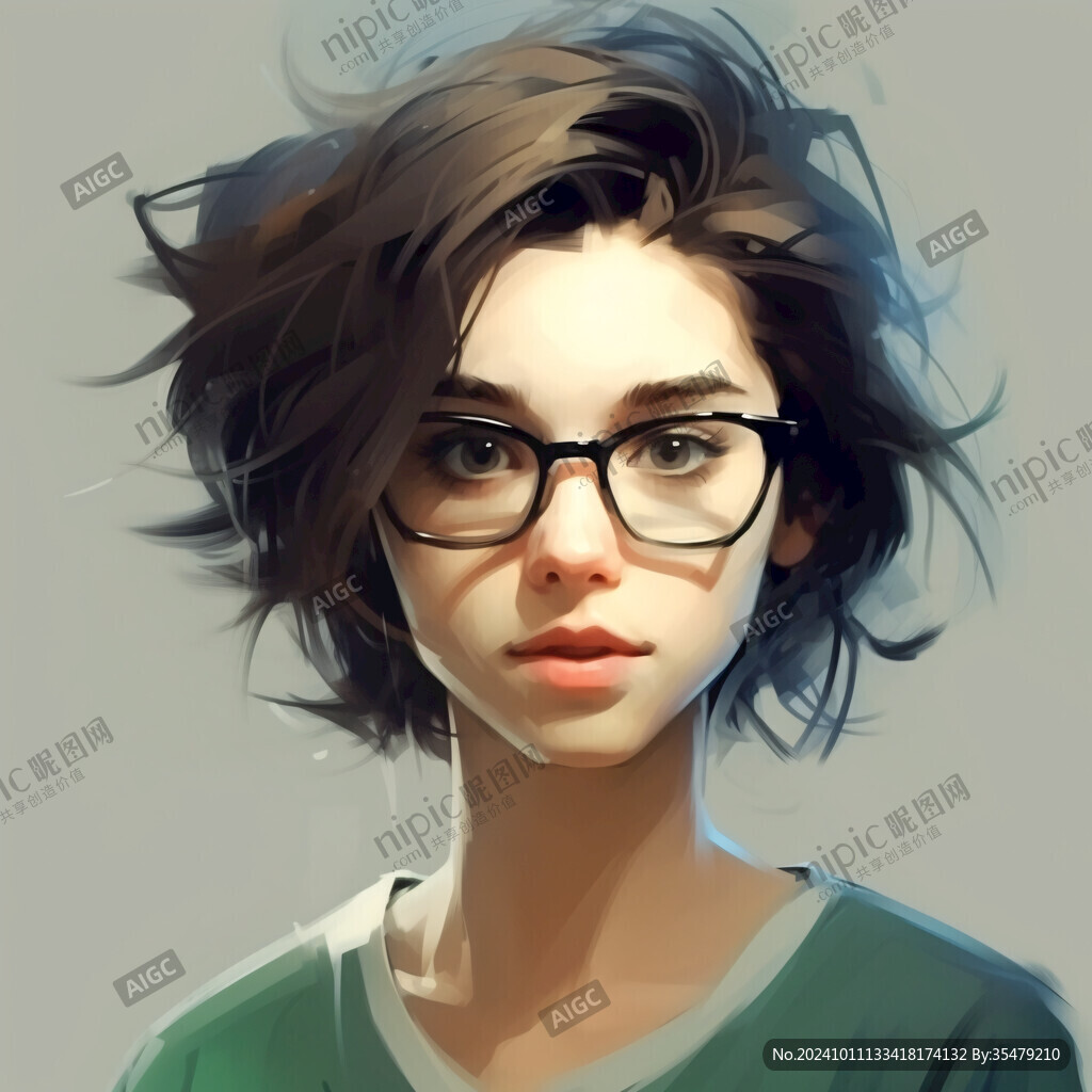 插畫人物戴眼鏡女孩