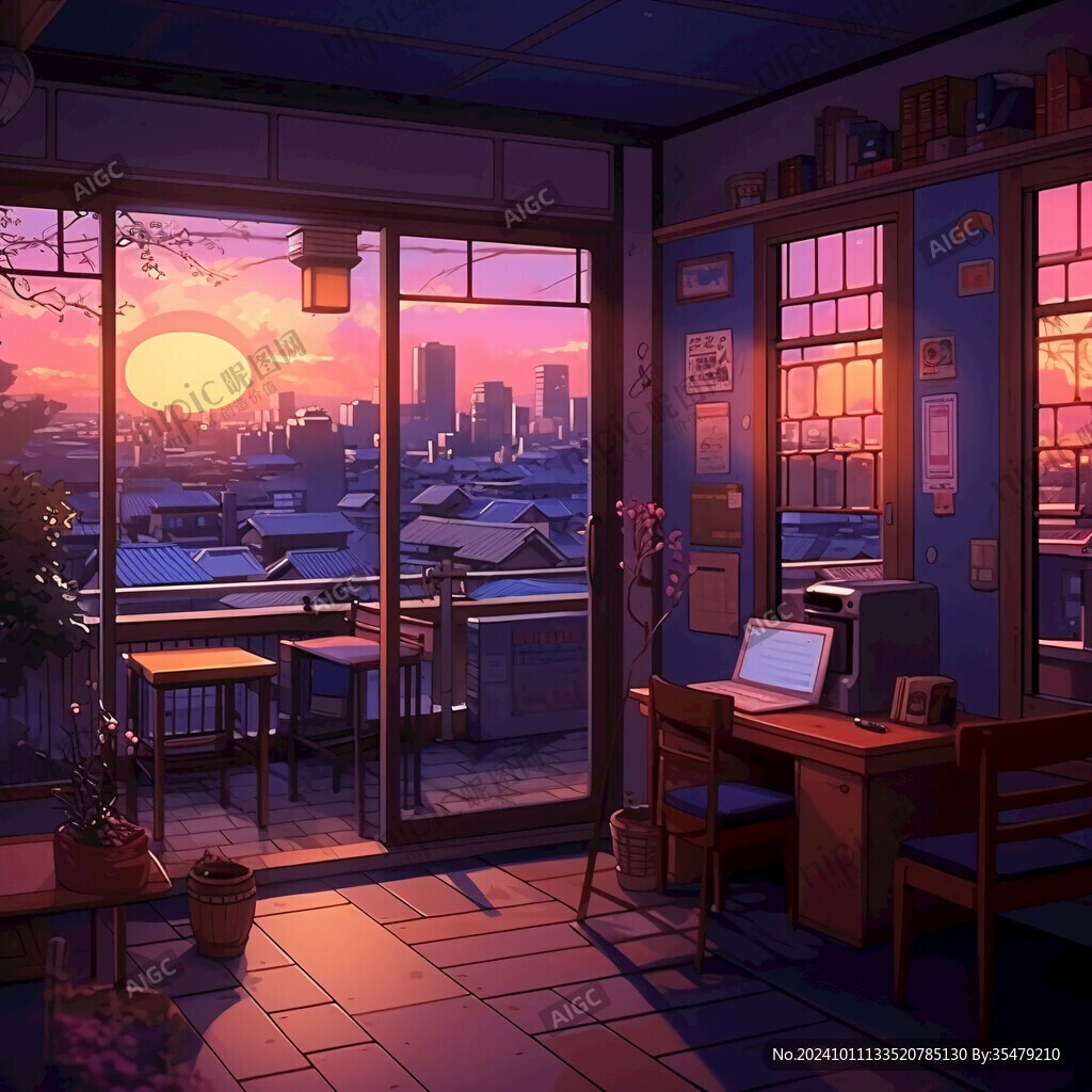 漫畫(huà)場(chǎng)景房間夜晚