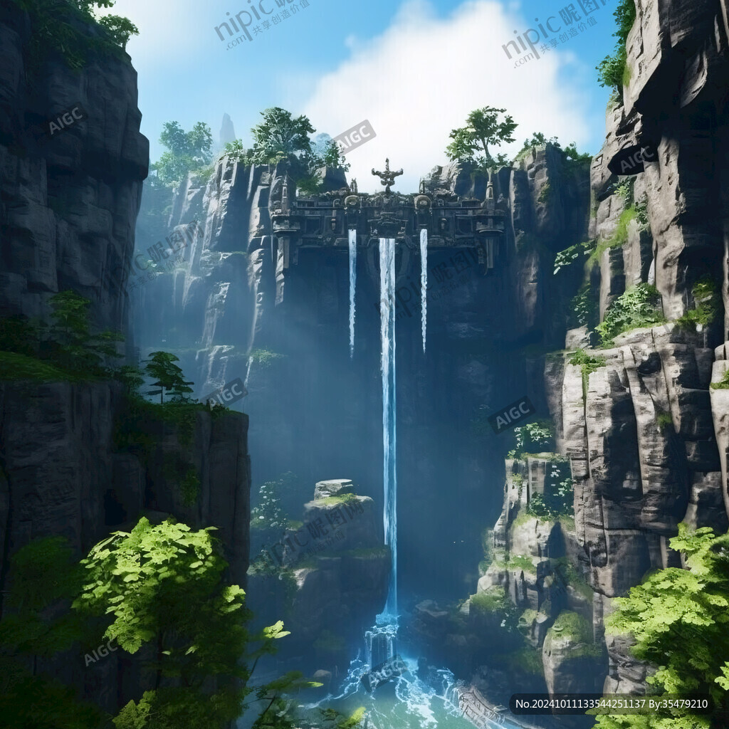 瀑布山水流水生財(cái)