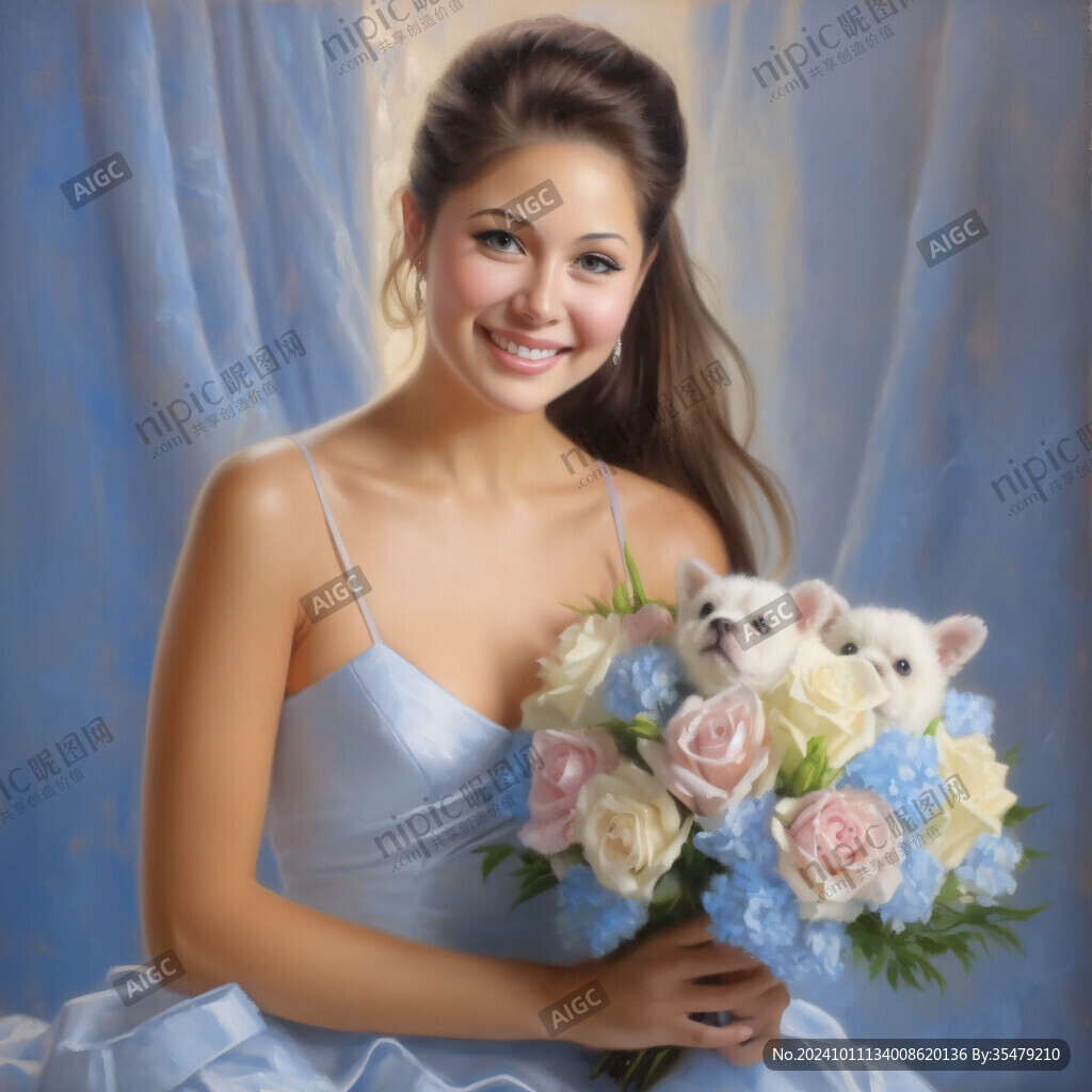 抱寵物美女