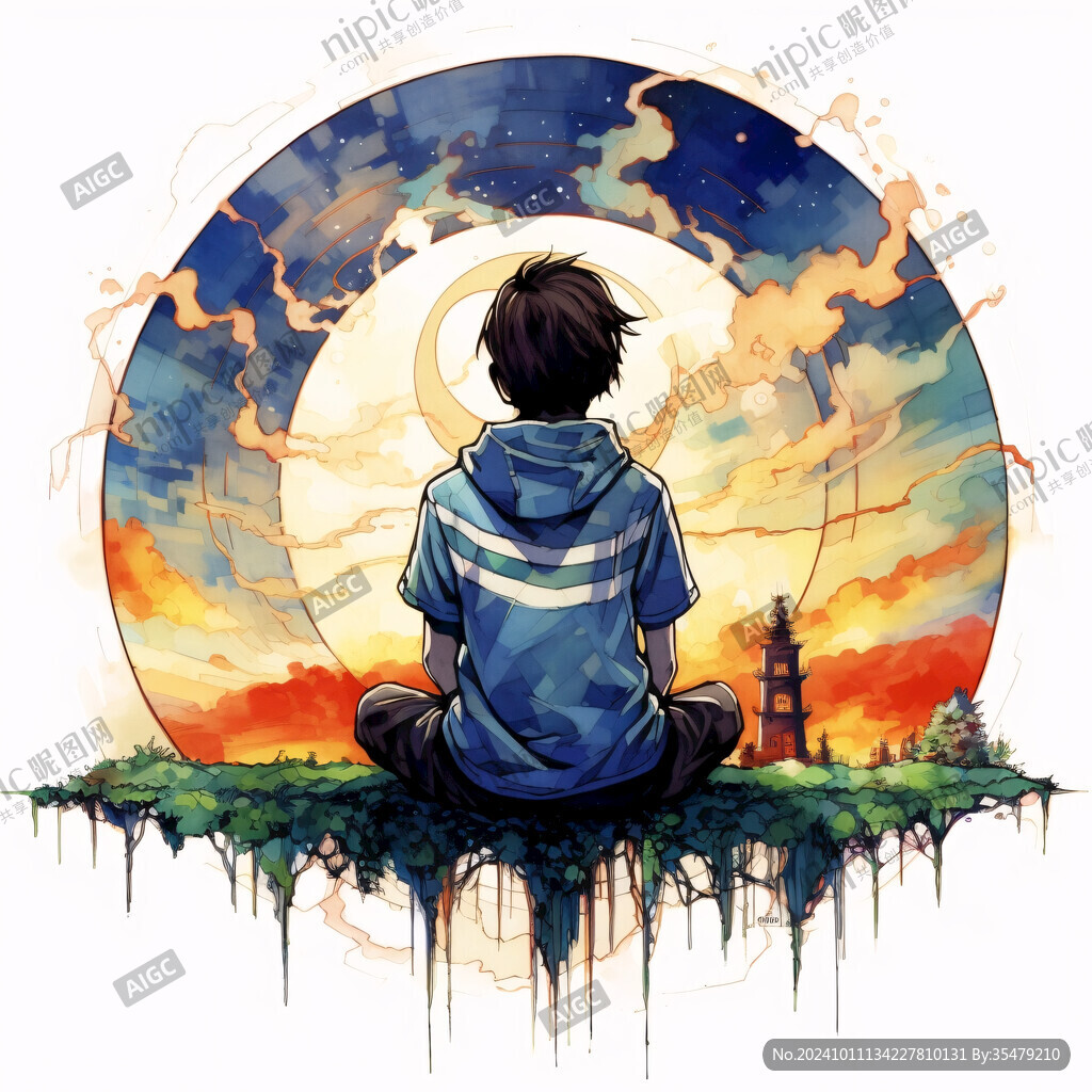 手繪追逐夢想的少年