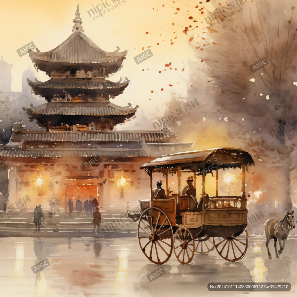 中國插畫中國水彩旅游