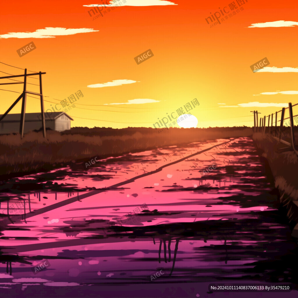 日落夕陽(yáng)插畫