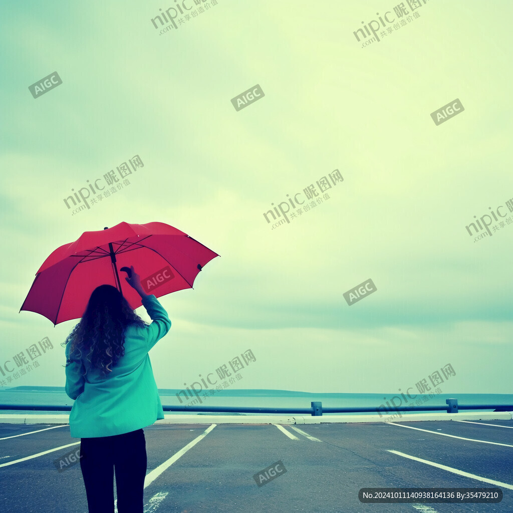 撐紅雨傘的女孩