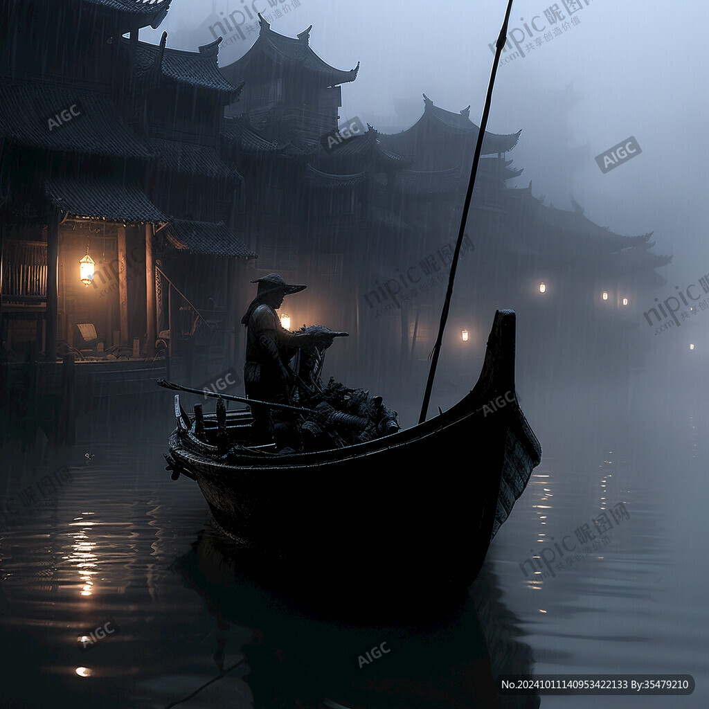 霧中烏篷船