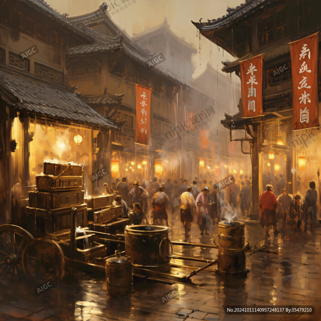 古代集市街頭場景