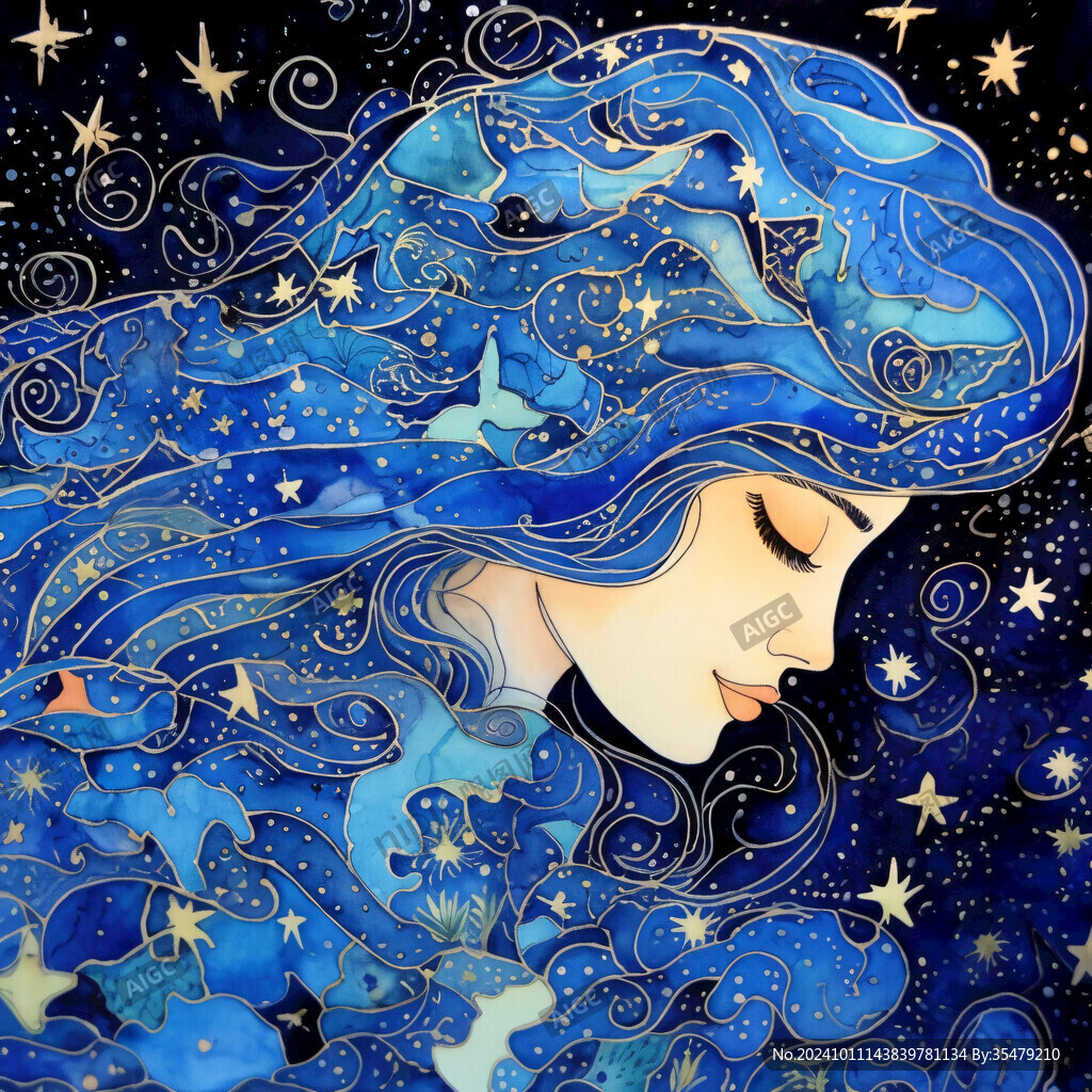 星空女孩插畫