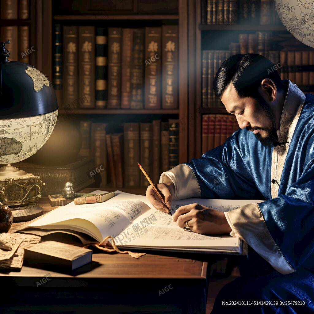 古人物讀書蠟像