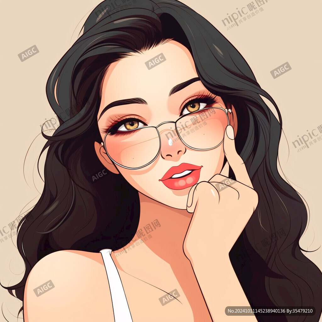 插畫人物戴眼鏡女孩