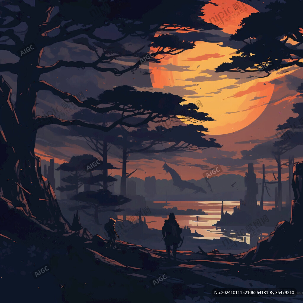 荒野黃昏插畫