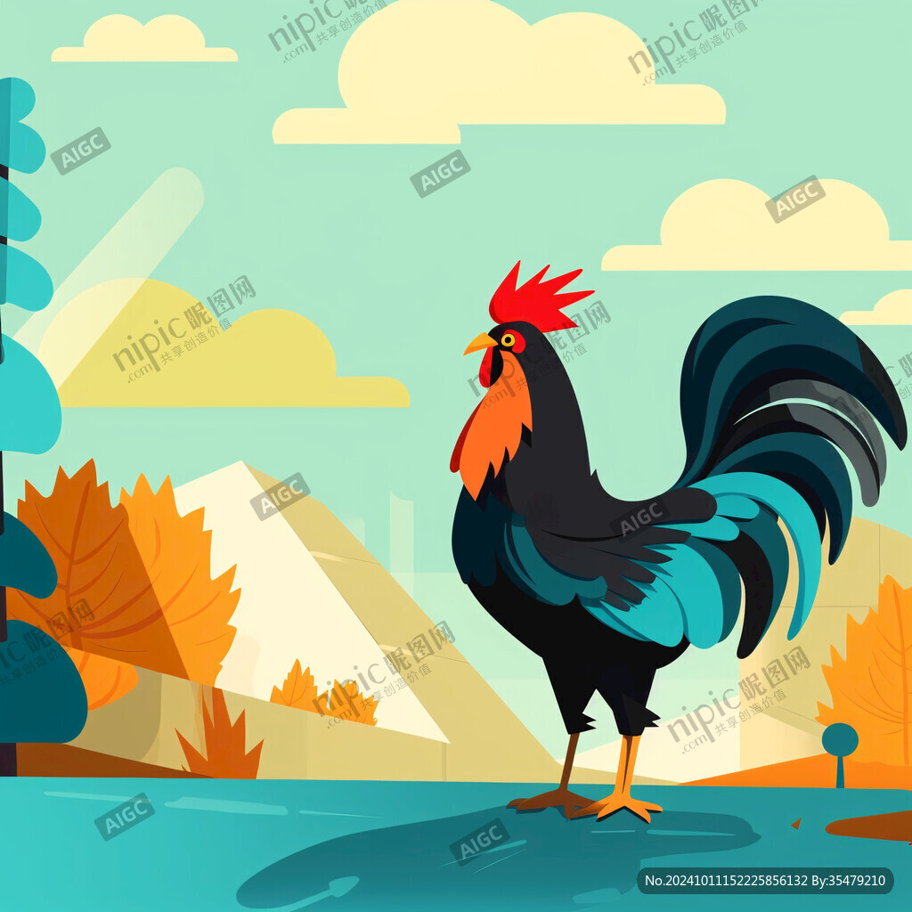 卡通動物公雞插畫