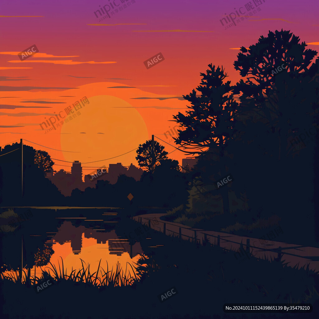 日落夕陽插畫