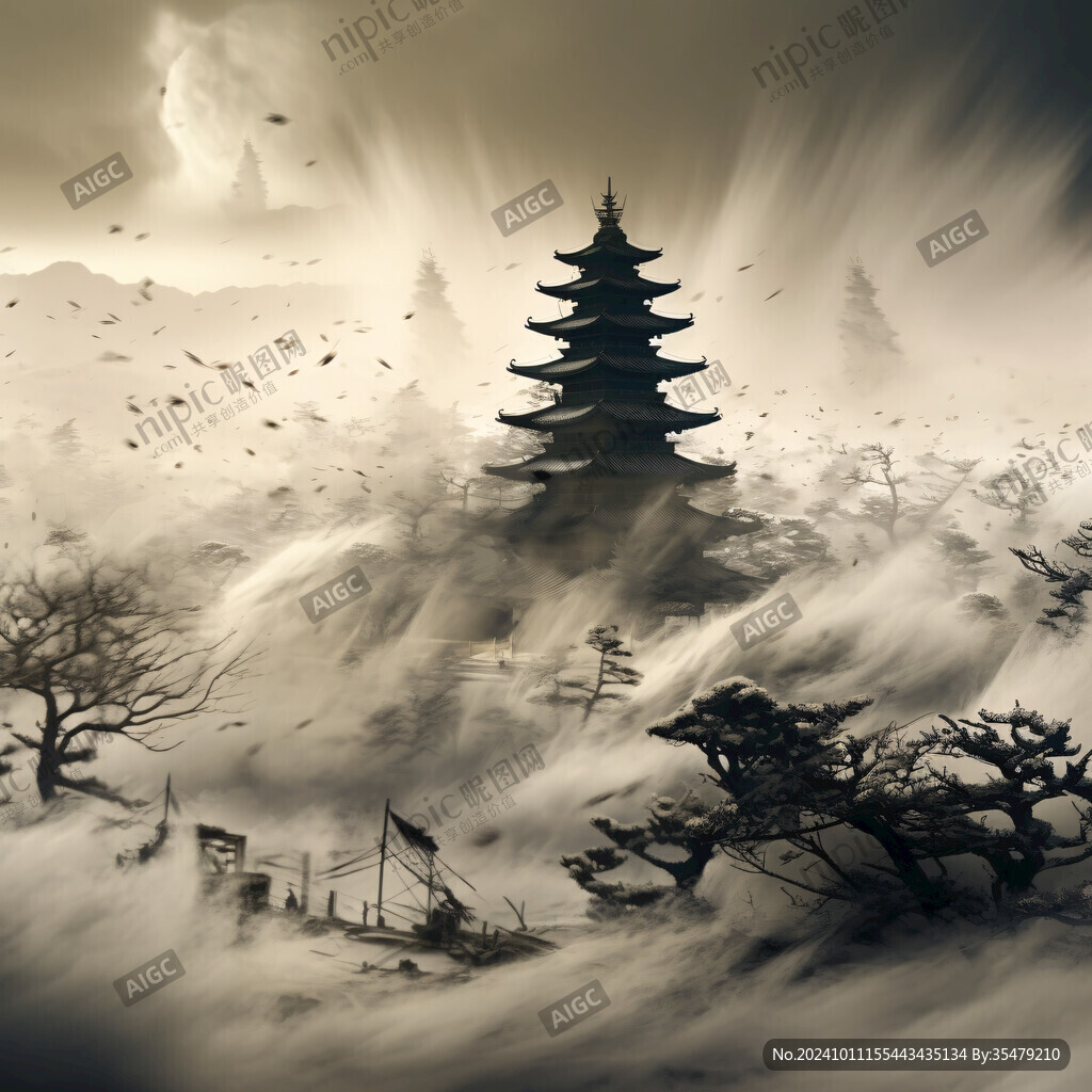 老塔中國風(fēng)山水意境