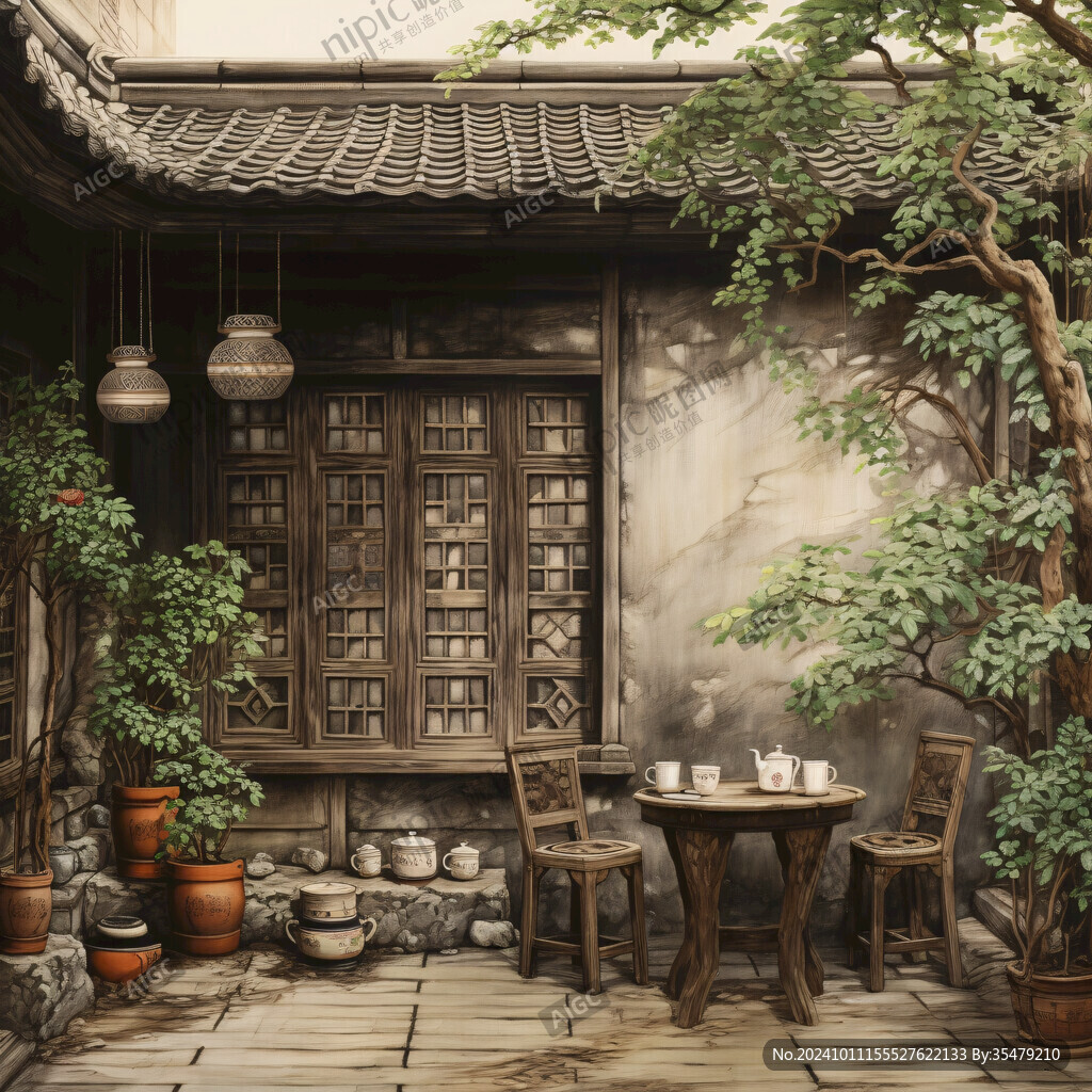 復古庭院場景