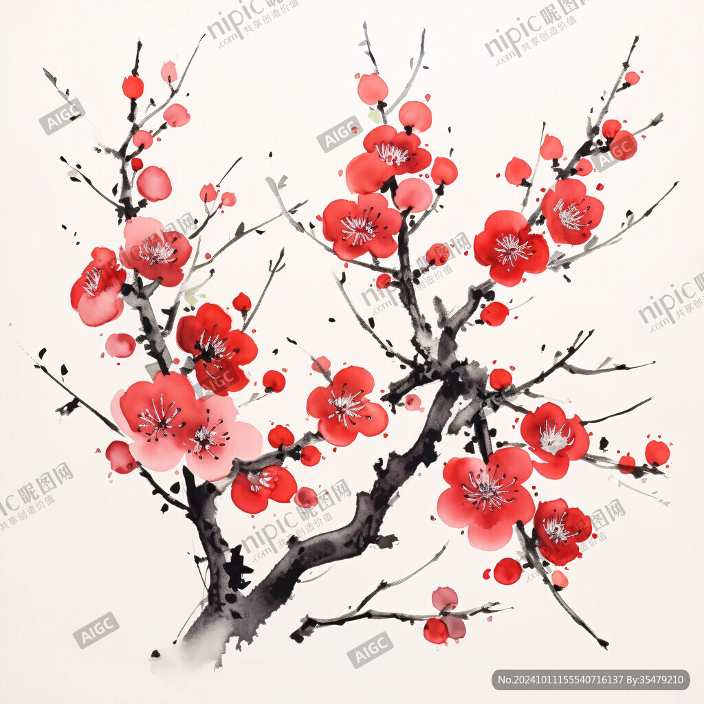 國畫手繪梅花