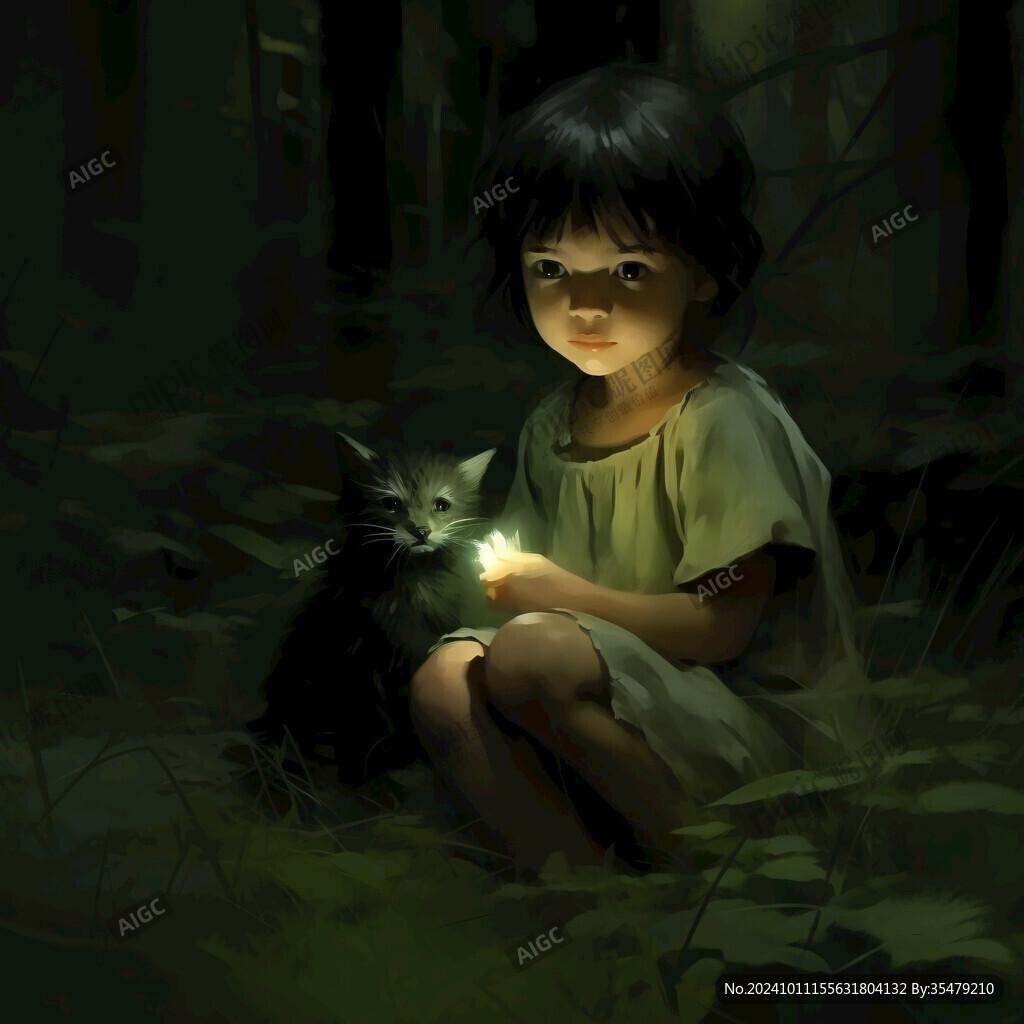 擼貓少女插畫