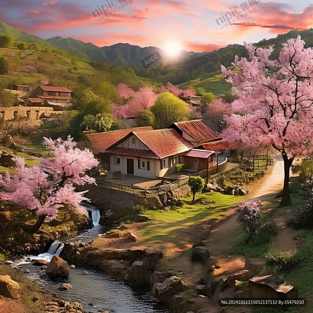 桃花源春季春景意境