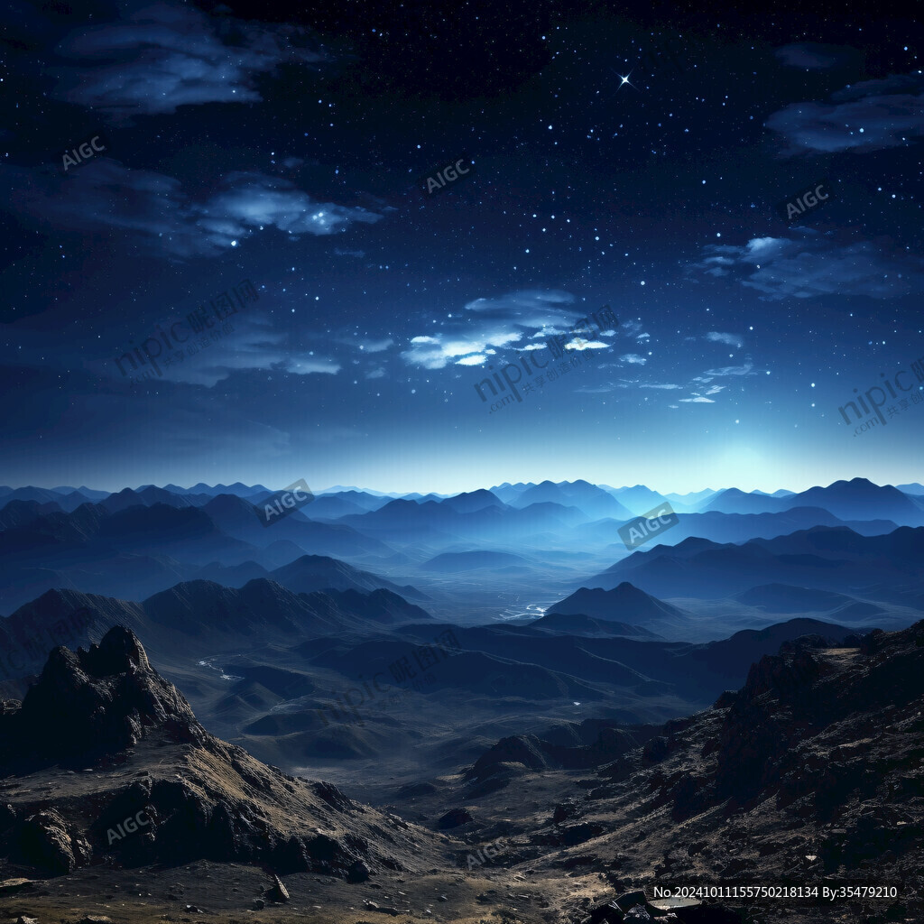 藍色星空天空山脈