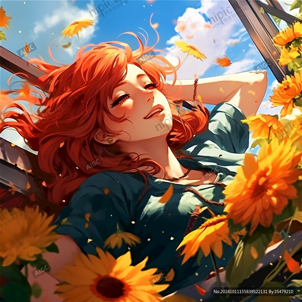 向日葵花叢中的少女
