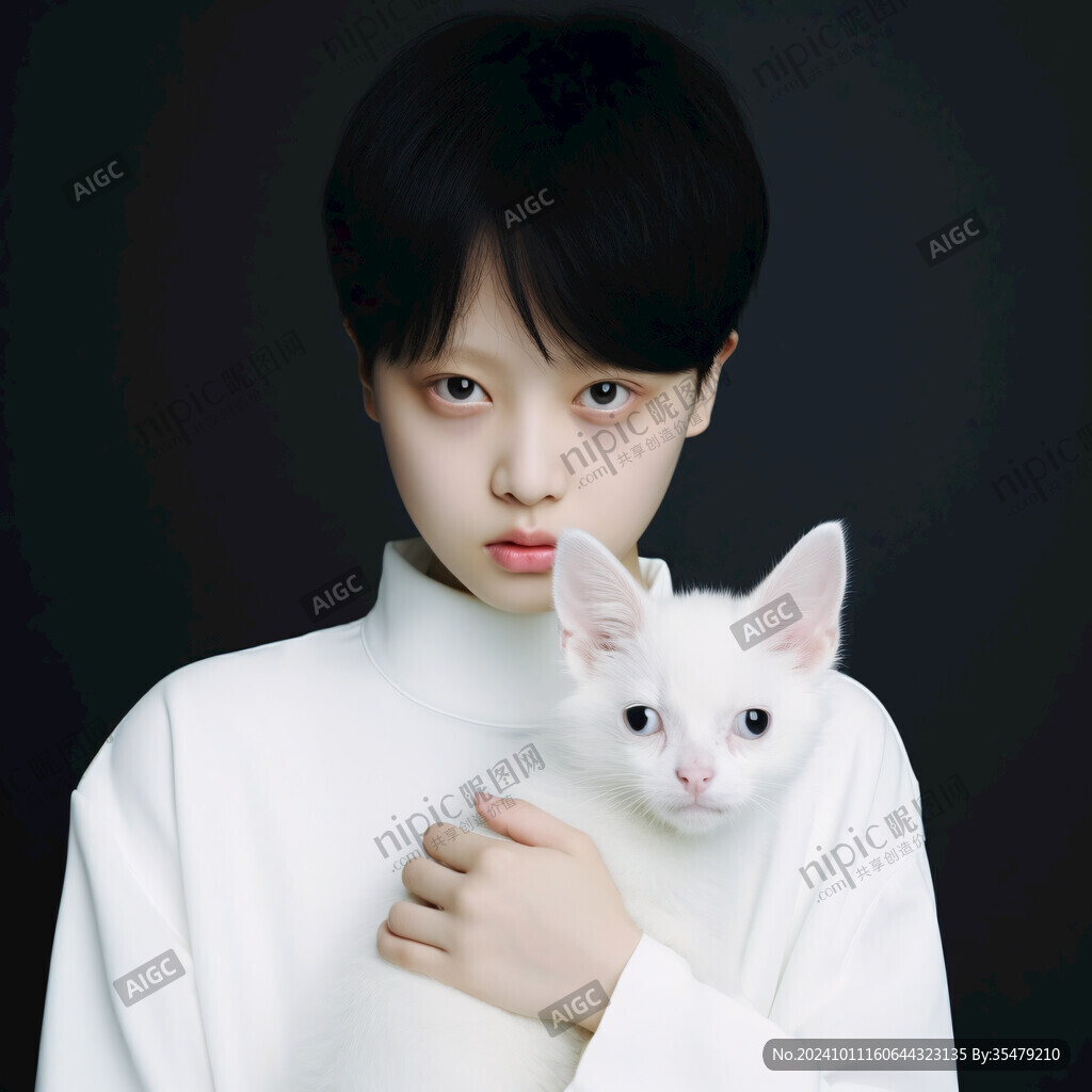 抱貓的小女孩