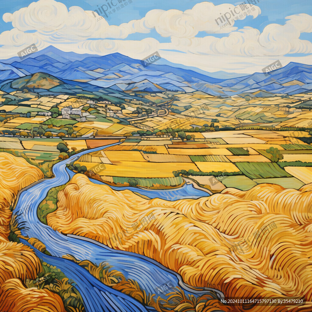 水稻梯田插畫