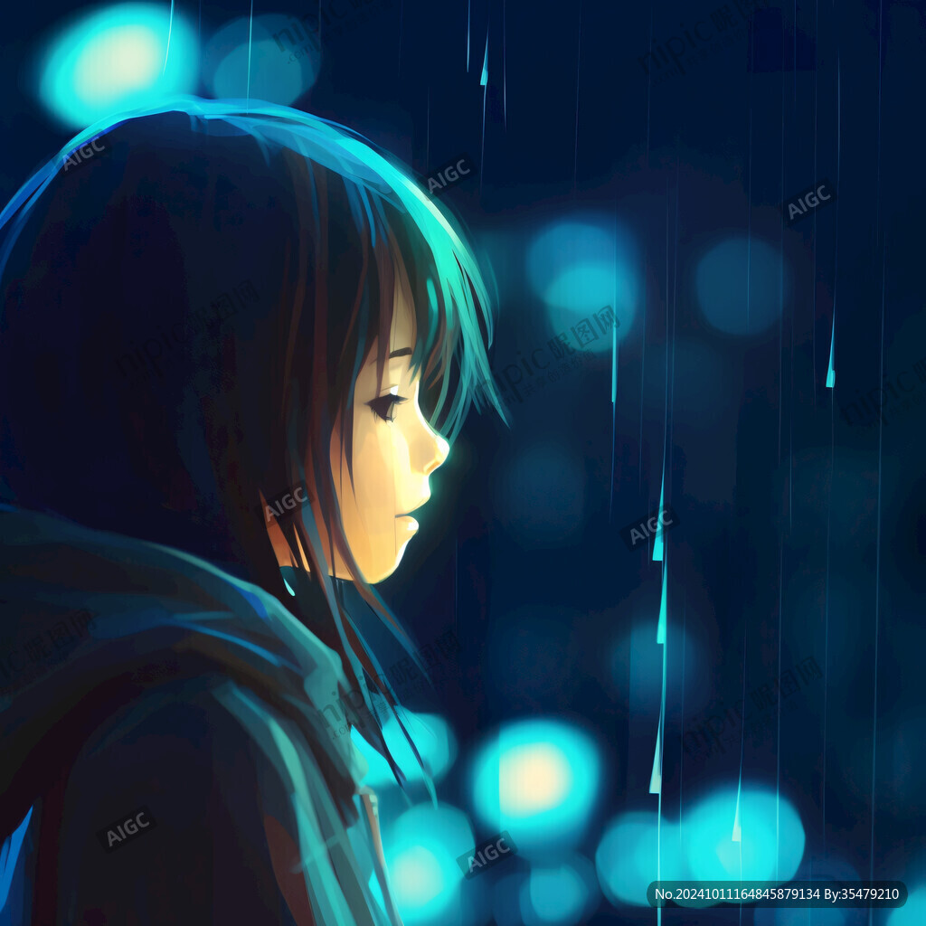 夜雨趕路的女人