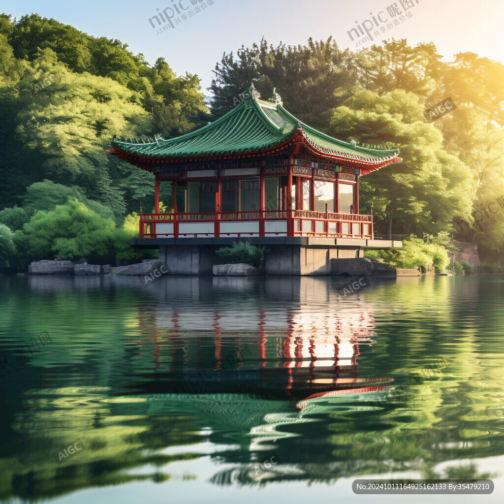 名勝古跡湖邊涼亭園林
