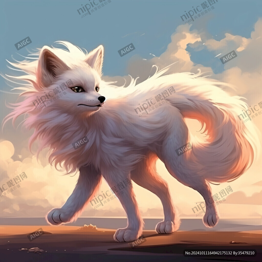 九尾白狐插畫
