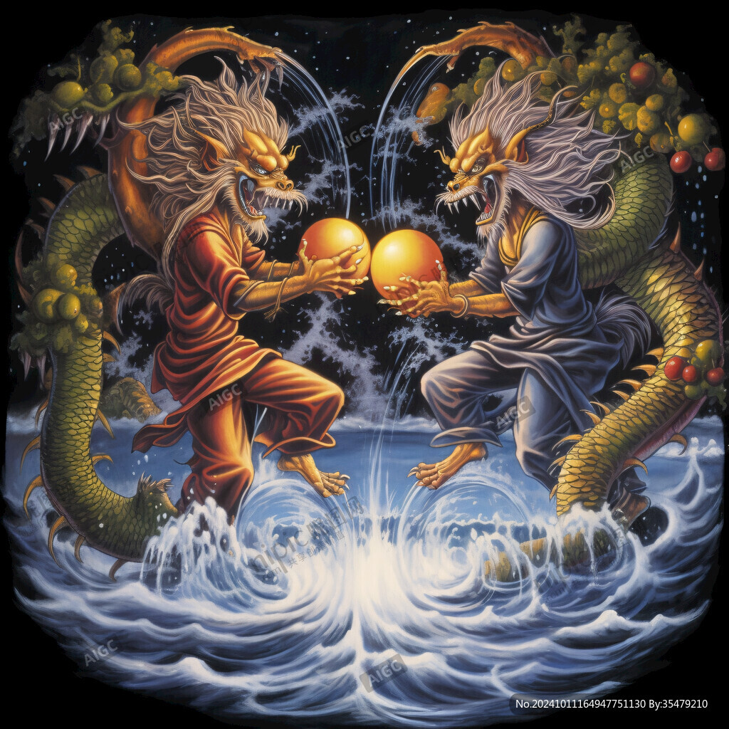 金二龍戲珠插畫