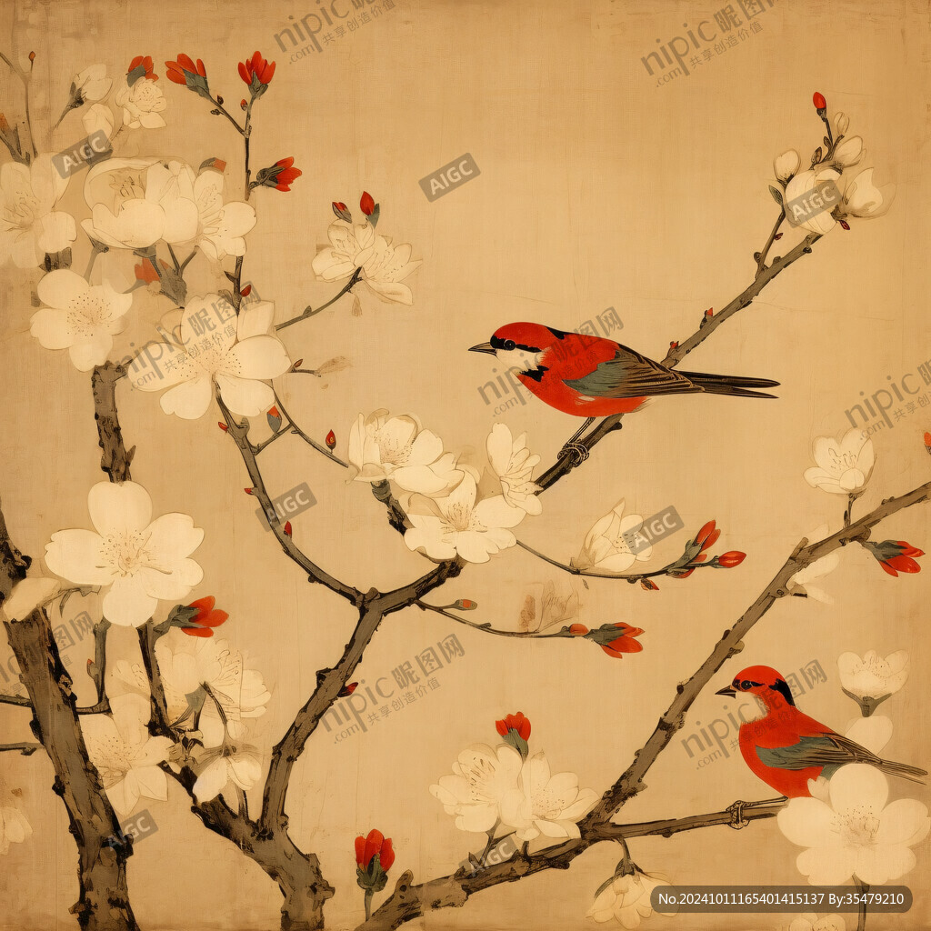 紅玉蘭工筆花鳥