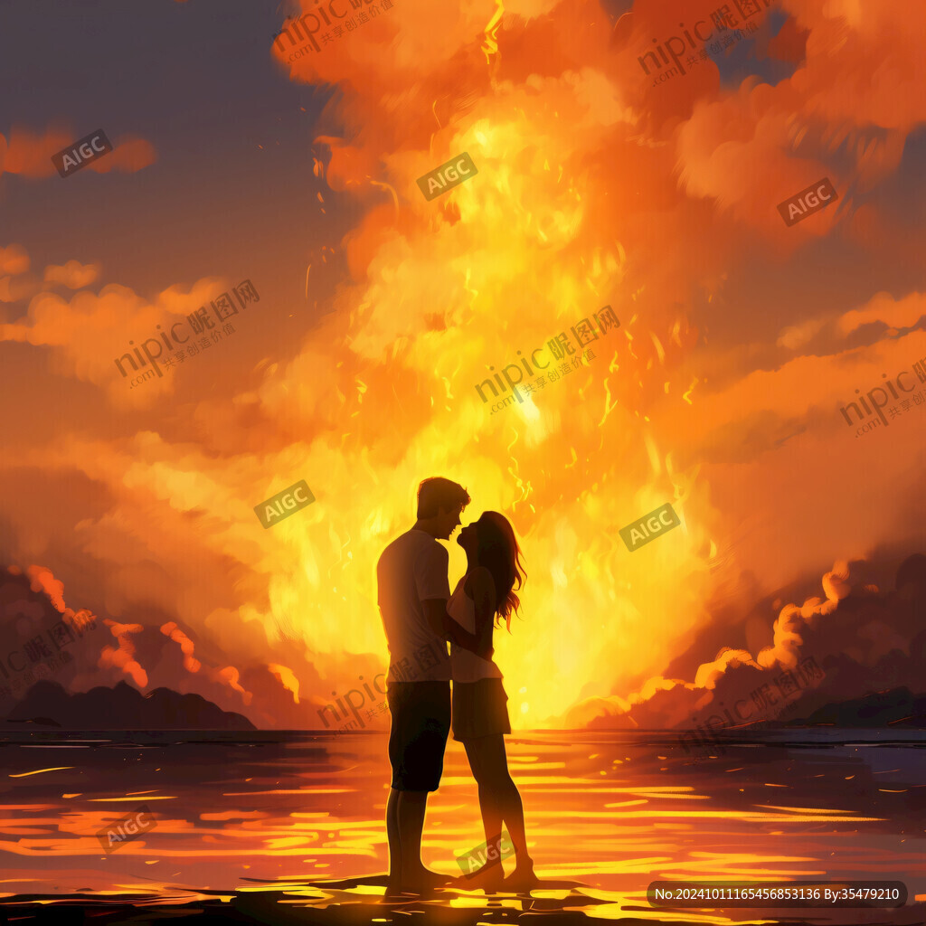 日落夕陽插畫