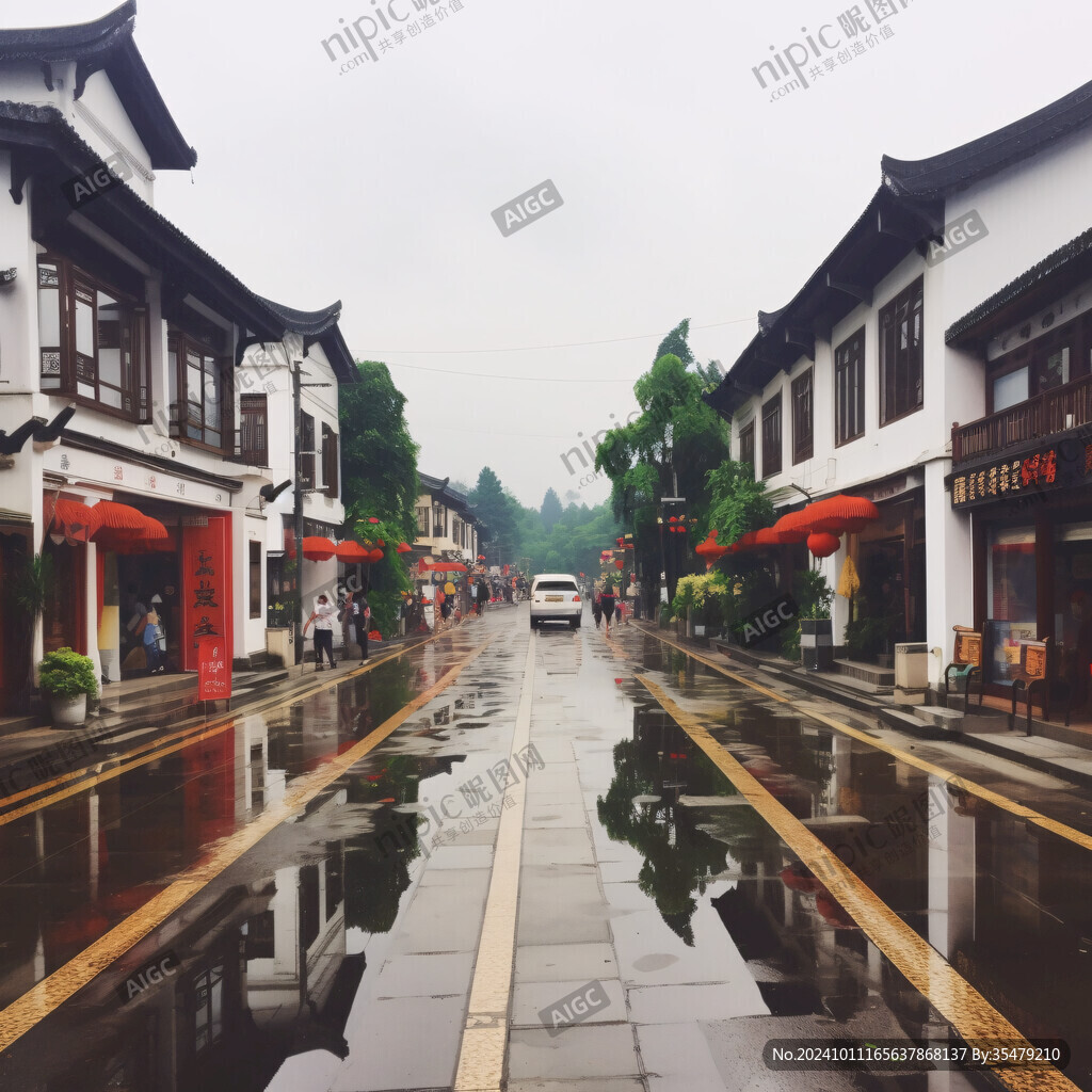 雨后古鎮(zhèn)街道